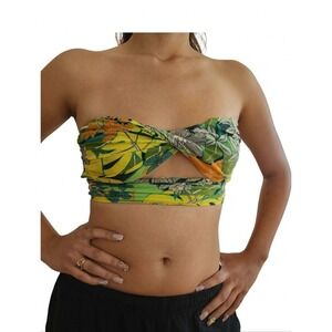 Hazel Boutique Bandeau Top Women S Yellow Tropical Floral Twist Front Boho Top